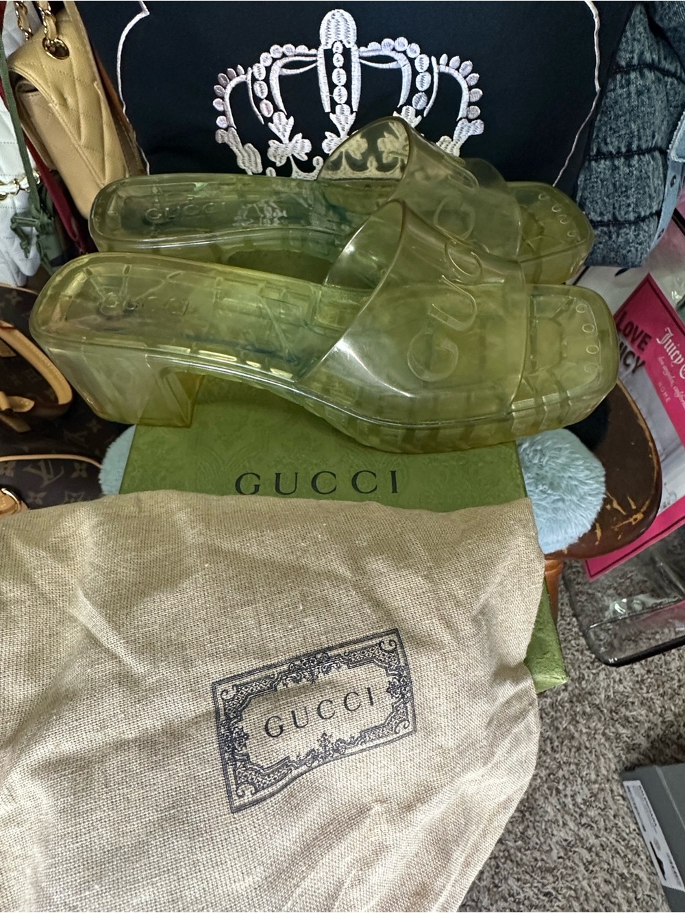 GUCCI PLATFORM RUBBER SLIDE SANDALS